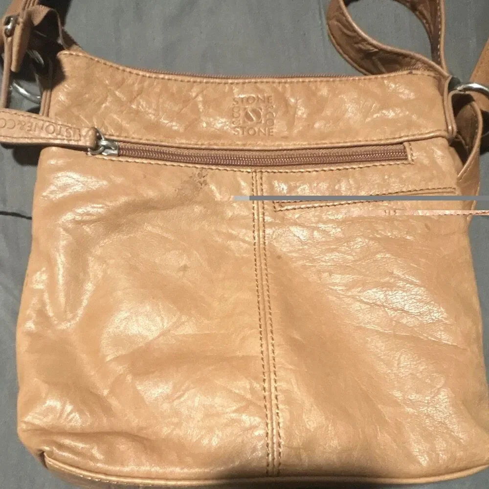 Stone & Co Brown Crossbody Purse, Zip Top, Adjustable Strap, Lined Inner Pockets